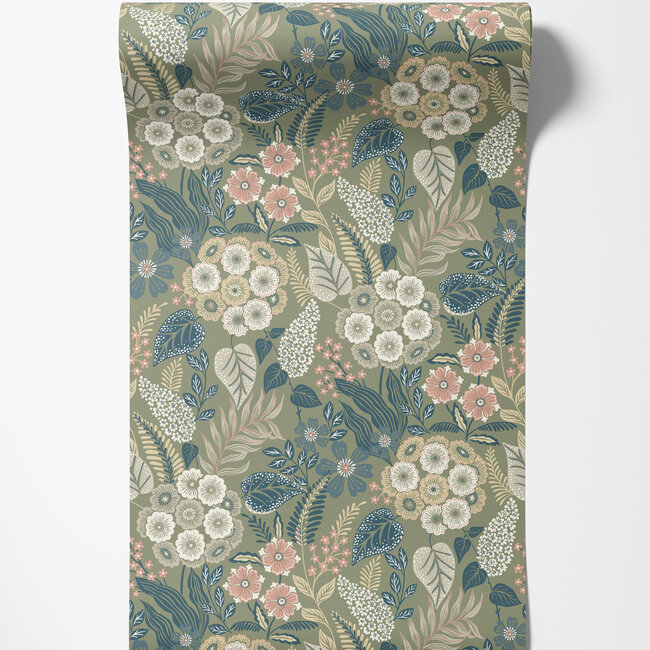 Dutch Wallcoverings Dutch Wallcoverings - Karuna- Alice groen/blw/roze - Vliesbehang - 10m x 53cm - A76603