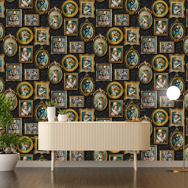 Dutch Wallcoverings Dutch Wallcoverings - Imaginarium 3 - Regal Beasts Charcoal - Papierbehang - 10m x 53cm - 13790