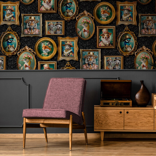 Dutch Wallcoverings Dutch Wallcoverings - Imaginarium 3 - Regal Beasts Charcoal - Papierbehang - 10m x 53cm - 13790