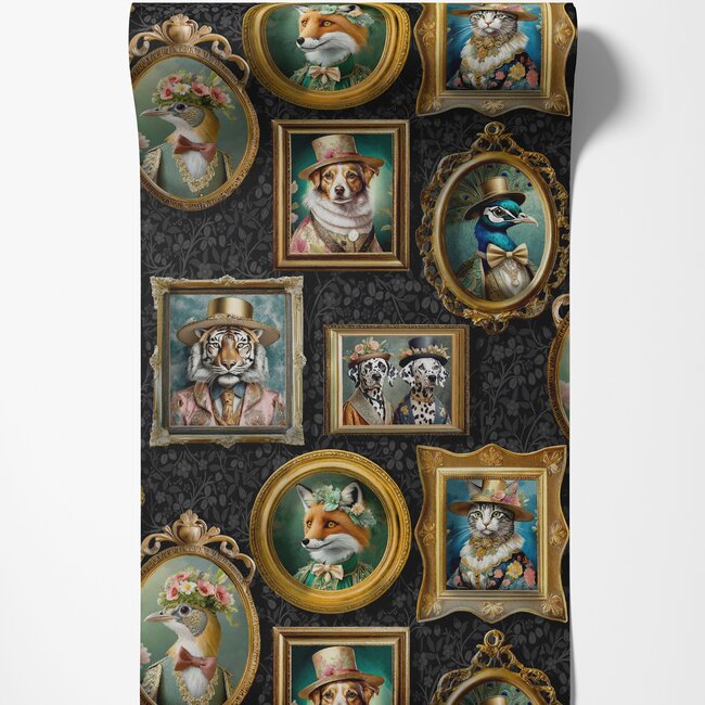 Dutch Wallcoverings Dutch Wallcoverings - Imaginarium 3 - Regal Beasts Charcoal - Papierbehang - 10m x 53cm - 13790