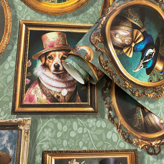 Dutch Wallcoverings Dutch Wallcoverings - Imaginarium 3 - Regal Beasts Sage - Papierbehang - 10m x 53cm - 13792