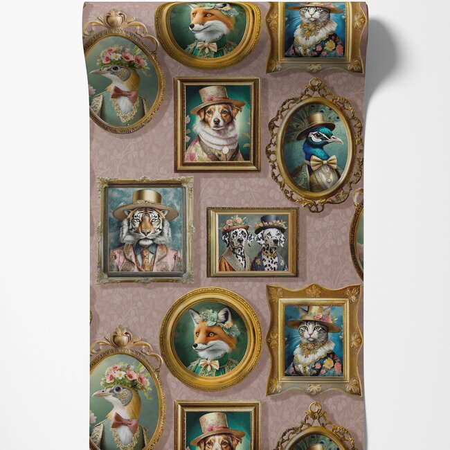 Dutch Wallcoverings Dutch Wallcoverings - Imaginarium 3 - Regal Beasts Pink - Papierbehang - 10m x 53cm - 13793