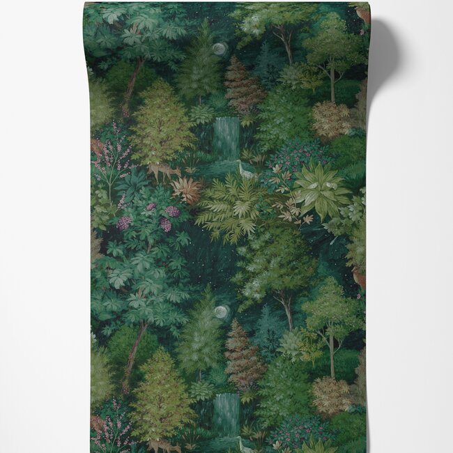 Dutch Wallcoverings Dutch Wallcoverings - Imaginarium 3 - Midnight Woods Green - Papierbehang - 10m x 53cm - 14151