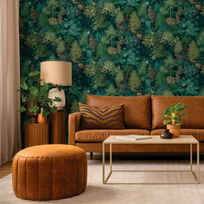 Dutch Wallcoverings Dutch Wallcoverings - Imaginarium 3 - Midnight Woods Green - Papierbehang - 10m x 53cm - 14151