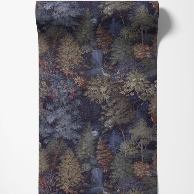 Dutch Wallcoverings Dutch Wallcoverings - Imaginarium 3 - Midnight Woods Navy - Papierbehang - 10m x 53cm - 14152