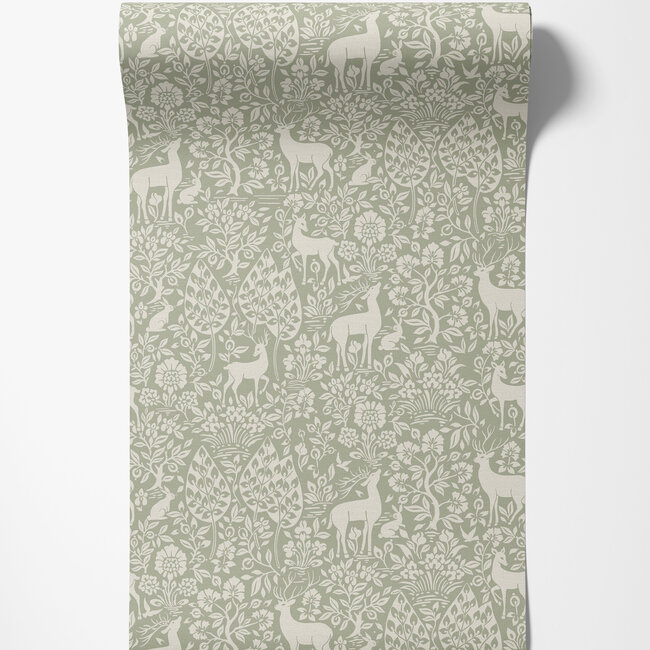 Dutch Wallcoverings Dutch Wallcoverings - Imaginarium 3 - Deer Woods Sage - Papierbehang - 10m x 53cm - 14160