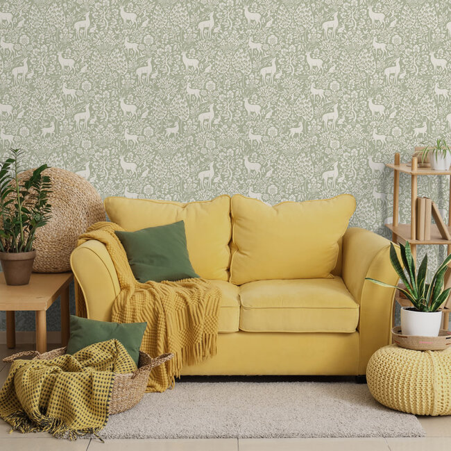 Dutch Wallcoverings Dutch Wallcoverings - Imaginarium 3 - Deer Woods Sage - Papierbehang - 10m x 53cm - 14160