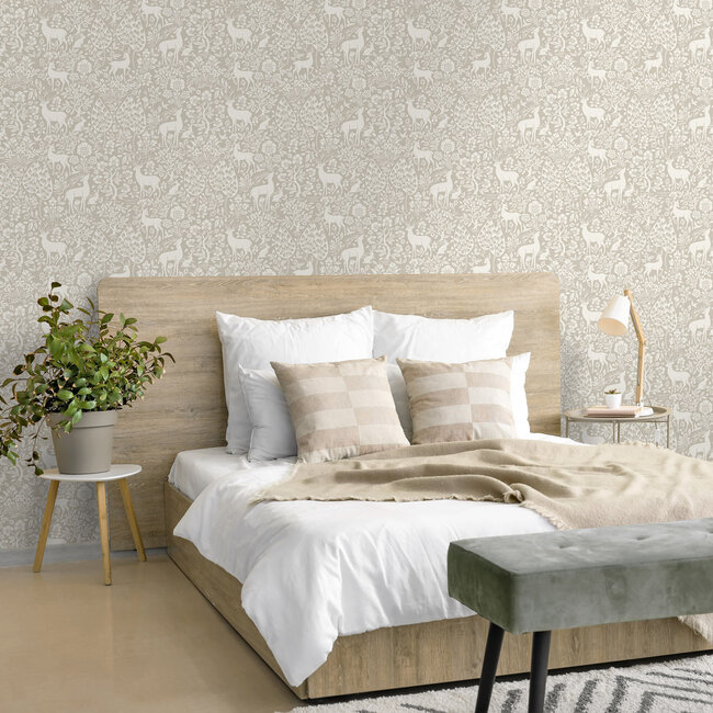 Dutch Wallcoverings Dutch Wallcoverings - Imaginarium 3 - Deer Woods Taupe - Papierbehang - 10m x 53cm - 14161