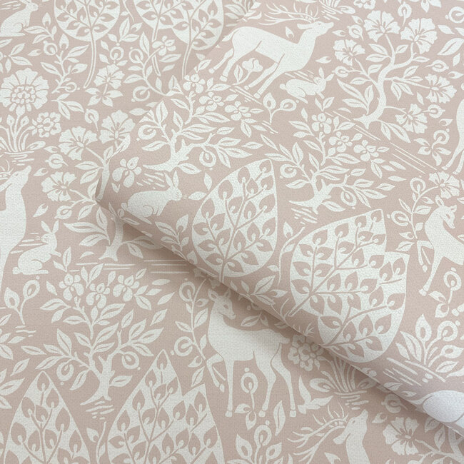 Dutch Wallcoverings Dutch Wallcoverings - Imaginarium 3 - Deer Woods Pink - Papierbehang - 10m x 53cm - 14162