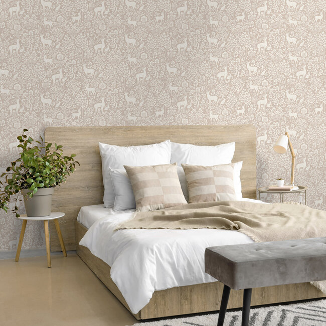 Dutch Wallcoverings Dutch Wallcoverings - Imaginarium 3 - Deer Woods Pink - Papierbehang - 10m x 53cm - 14162