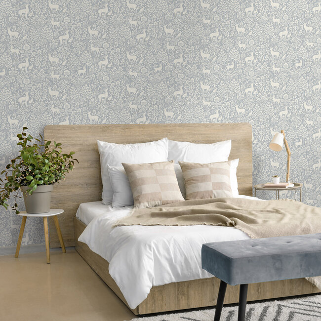 Dutch Wallcoverings Dutch Wallcoverings - Imaginarium 3 - Deer Woods Blue - Papierbehang - 10m x 53cm - 14163