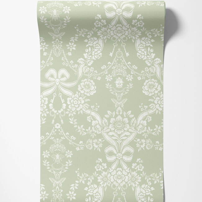 Dutch Wallcoverings Dutch Wallcoverings - Imaginarium 3 - Bow Damask Sage - Papierbehang - 10m x 53cm - 14170