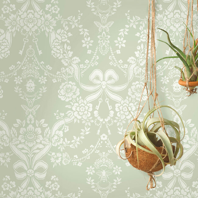 Dutch Wallcoverings Dutch Wallcoverings - Imaginarium 3 - Bow Damask Sage - Papierbehang - 10m x 53cm - 14170