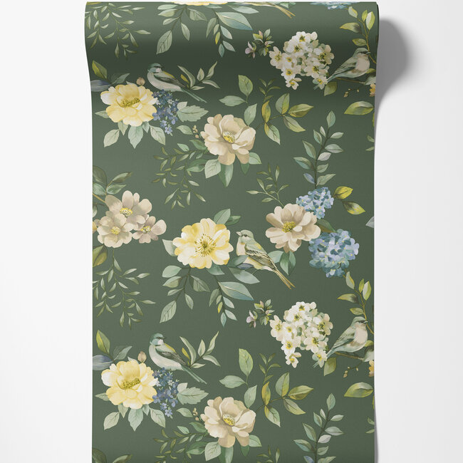 Dutch Wallcoverings Dutch Wallcoverings - Imaginarium 3 - The Bird Garden Green - Papierbehang - 10m x 53cm - 14191