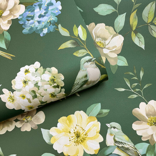 Dutch Wallcoverings Dutch Wallcoverings - Imaginarium 3 - The Bird Garden Green - Papierbehang - 10m x 53cm - 14191