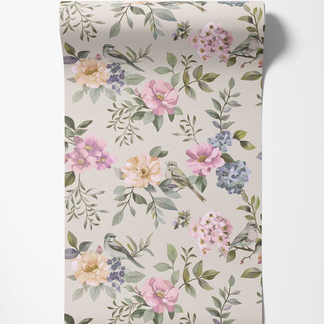 Dutch Wallcoverings Dutch Wallcoverings - Imaginarium 3 - The Bird Garden Beige/Multi - Papierbehang - 10m x 53cm - 14192