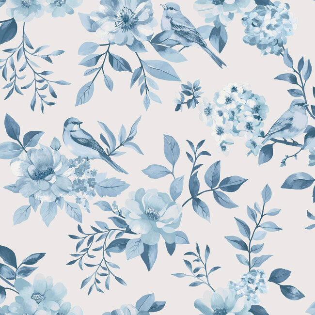 Dutch Wallcoverings Dutch Wallcoverings - Imaginarium 3 - The Bird Garden Blue - Papierbehang - 10m x 53cm - 14193