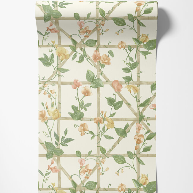 Dutch Wallcoverings Dutch Wallcoverings - Imaginarium 3 - Trailing Floral Trellis Orange Cream - Papierbehang - 10m x 53cm - 14200