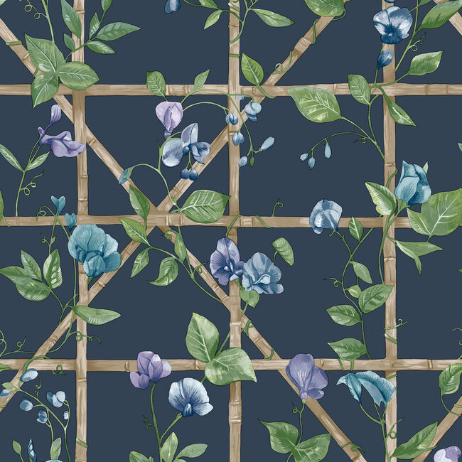 Dutch Wallcoverings Dutch Wallcoverings - Imaginarium 3 - Trailing Floral Trellis Navy - Papierbehang - 10m x 53cm - 14202