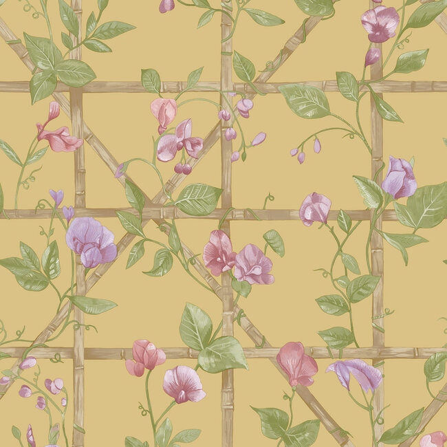 Dutch Wallcoverings Dutch Wallcoverings - Imaginarium 3 - Trailing Floral Trellis Ochre - Papierbehang - 10m x 53cm - 14201