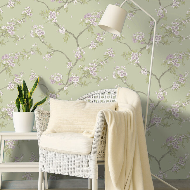 Dutch Wallcoverings Dutch Wallcoverings - Imaginarium 3 - Cherry Blossom Sage Heather - Papierbehang - 10m x 53cm - 14210