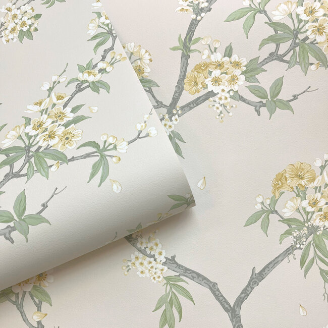 Dutch Wallcoverings Dutch Wallcoverings - Imaginarium 3 - Cherry Blossom Yellow Cream - Papierbehang - 10m x 53cm - 14212
