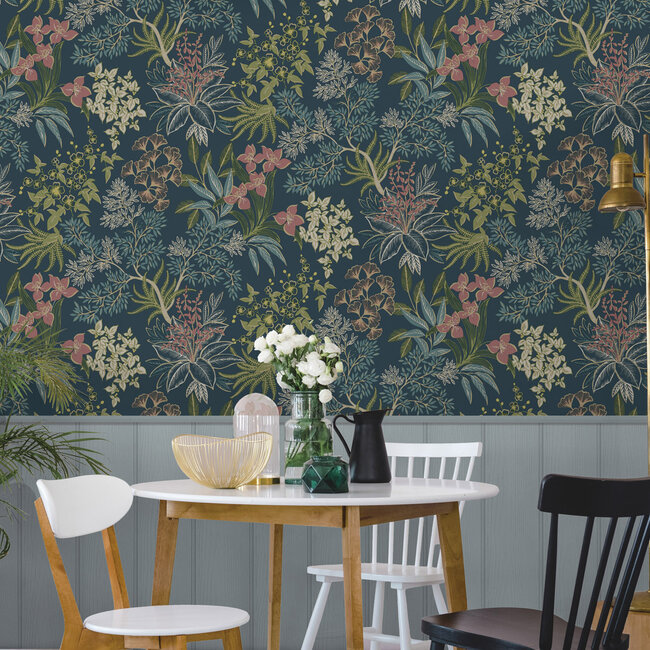 Dutch Wallcoverings Dutch Wallcoverings - Imaginarium 3 - Full Bloom Teal - Papierbehang - 10m x 53cm - 14220