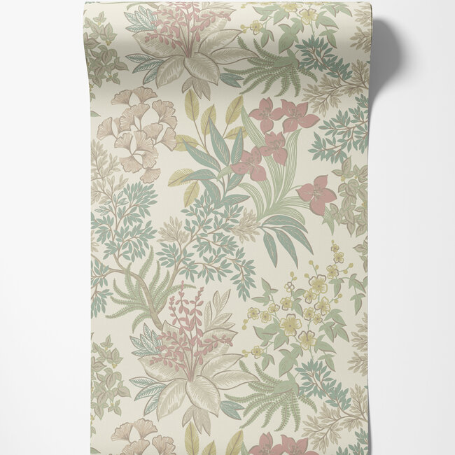 Dutch Wallcoverings Dutch Wallcoverings - Imaginarium 3 - Full Bloom Cream Pink - Papierbehang - 10m x 53cm - 14221