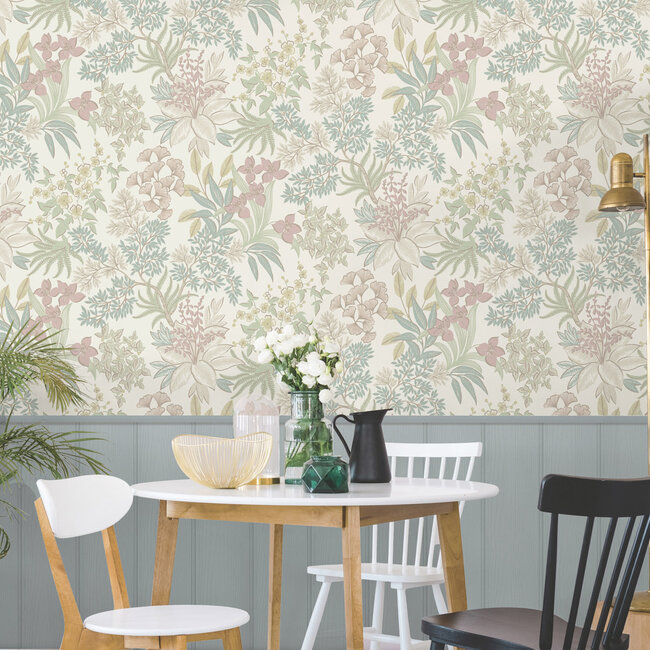 Dutch Wallcoverings Dutch Wallcoverings - Imaginarium 3 - Full Bloom Cream Pink - Papierbehang - 10m x 53cm - 14221