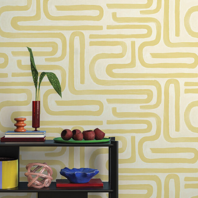 Dutch Wallcoverings Dutch Wallcoverings - Imaginarium 3 - Brushed Geo Ochre - Papierbehang - 10m x 53cm - 14231