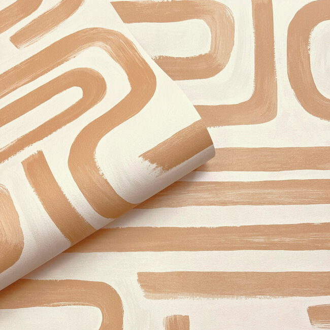 Dutch Wallcoverings Dutch Wallcoverings - Imaginarium 3 - Brushed Geo Orange - Papierbehang - 10m x 53cm - 14232