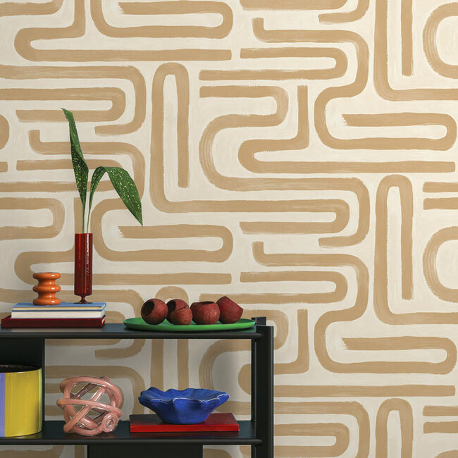 Dutch Wallcoverings Dutch Wallcoverings - Imaginarium 3 - Brushed Geo Orange - Papierbehang - 10m x 53cm - 14232