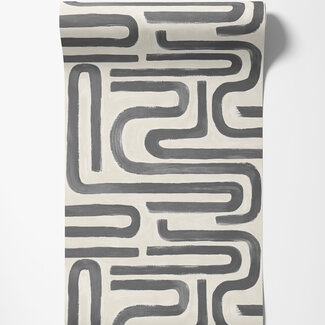 Dutch Wallcoverings Dutch Wallcoverings - Imaginarium 3 - Brushed Geo Charcoal Cream - 14233