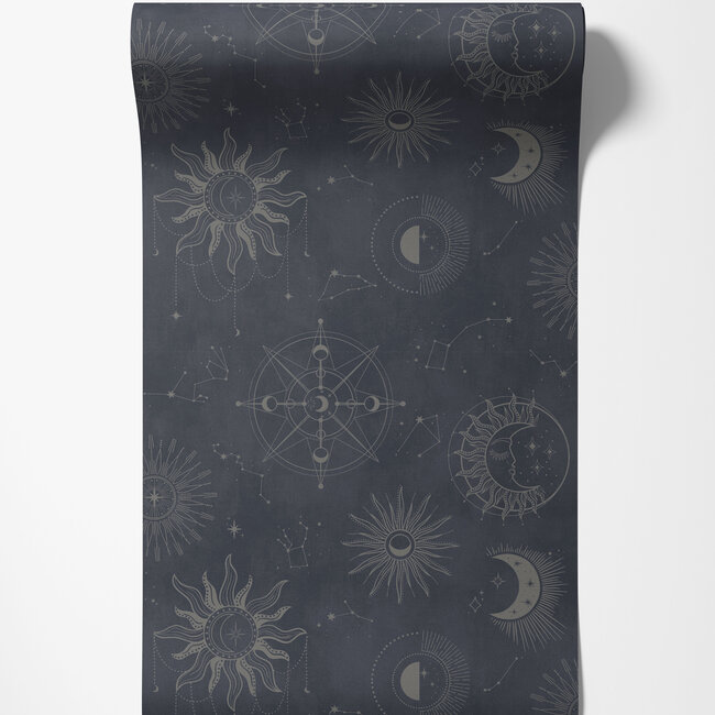 Dutch Wallcoverings Dutch Wallcoverings - Imaginarium 3 - Cosmic Navy Silver - Papierbehang - 10m x 53cm - 14251