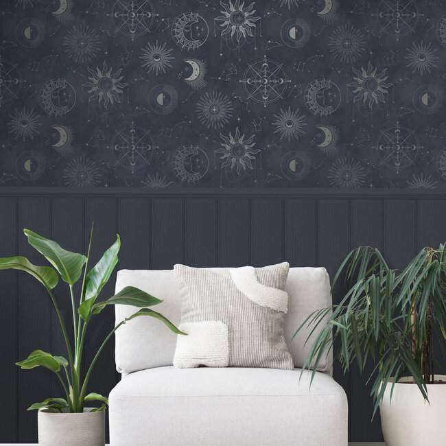 Dutch Wallcoverings Dutch Wallcoverings - Imaginarium 3 - Cosmic Navy Silver - Papierbehang - 10m x 53cm - 14251