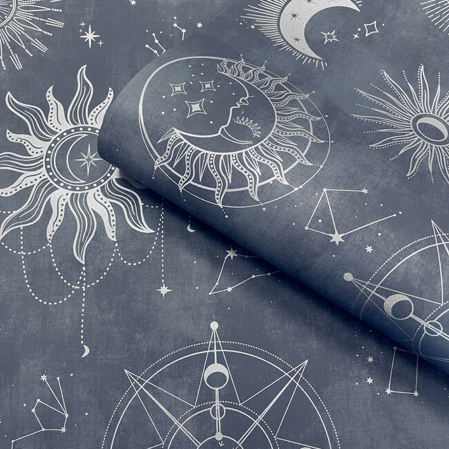 Dutch Wallcoverings Dutch Wallcoverings - Imaginarium 3 - Cosmic Navy Silver - Papierbehang - 10m x 53cm - 14251