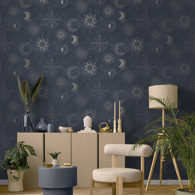 Dutch Wallcoverings Dutch Wallcoverings - Imaginarium 3 - Cosmic Navy Silver - Papierbehang - 10m x 53cm - 14251