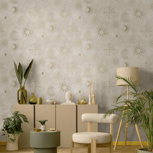 Dutch Wallcoverings Dutch Wallcoverings - Imaginarium 3 - Cosmic Cream Gold - Papierbehang - 10m x 53cm - 14252