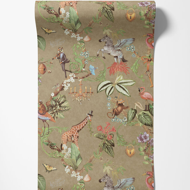 Dutch Wallcoverings Dutch Wallcoverings - Imaginarium 3 - Safari Symphony Gold - Papierbehang - 10m x 53cm - 14263
