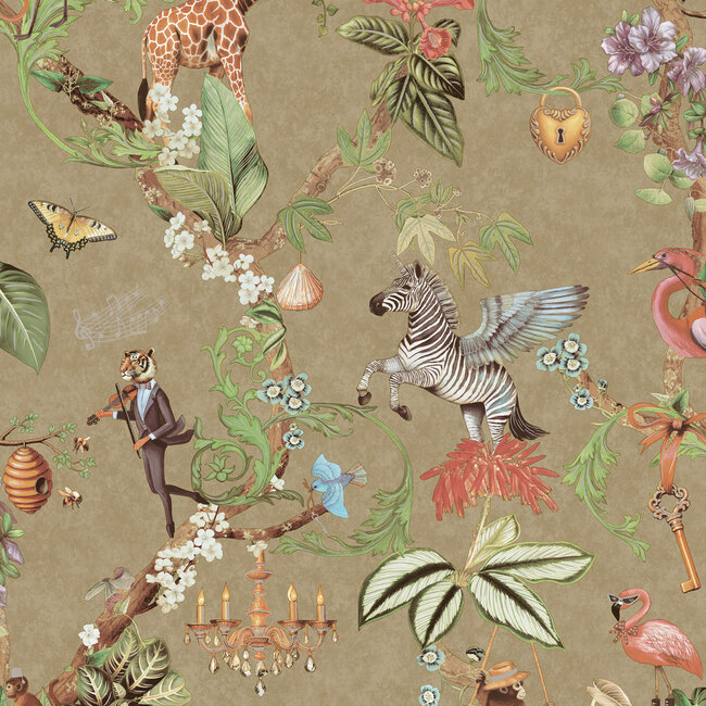 Dutch Wallcoverings Dutch Wallcoverings - Imaginarium 3 - Safari Symphony Gold - Papierbehang - 10m x 53cm - 14263