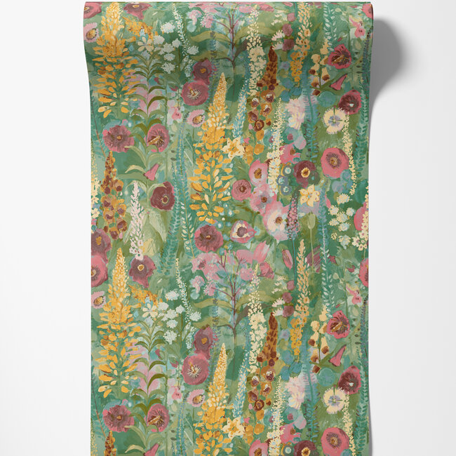 Dutch Wallcoverings Dutch Wallcoverings - Inia- Delphinium Forest groen/roze - Vliesbehang - 10m x 53cm - A74601