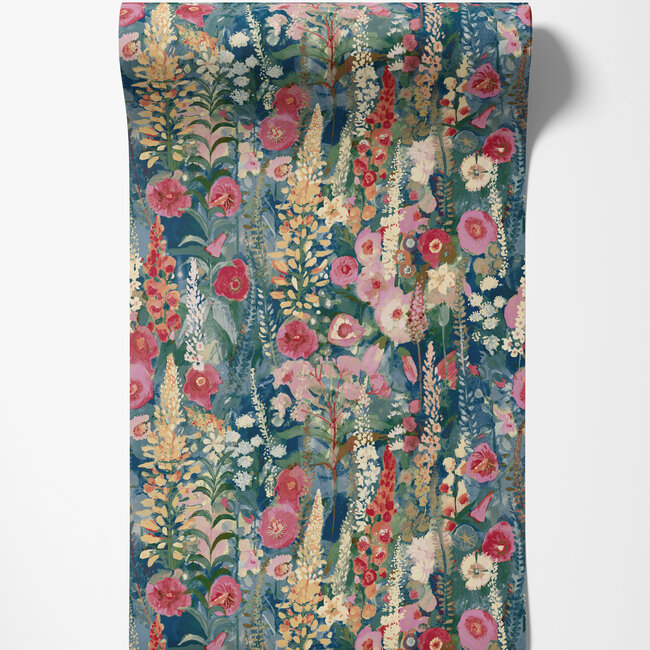 Dutch Wallcoverings Dutch Wallcoverings - Inia- Delphinium Forest blauw/roze - Vliesbehang - 10m x 53cm - A74602