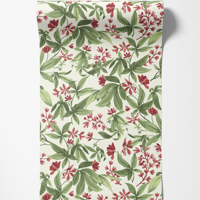 Dutch Wallcoverings Dutch Wallcoverings - Inia- Morgane groen/rood - Vliesbehang - 10m x 53cm - A80401