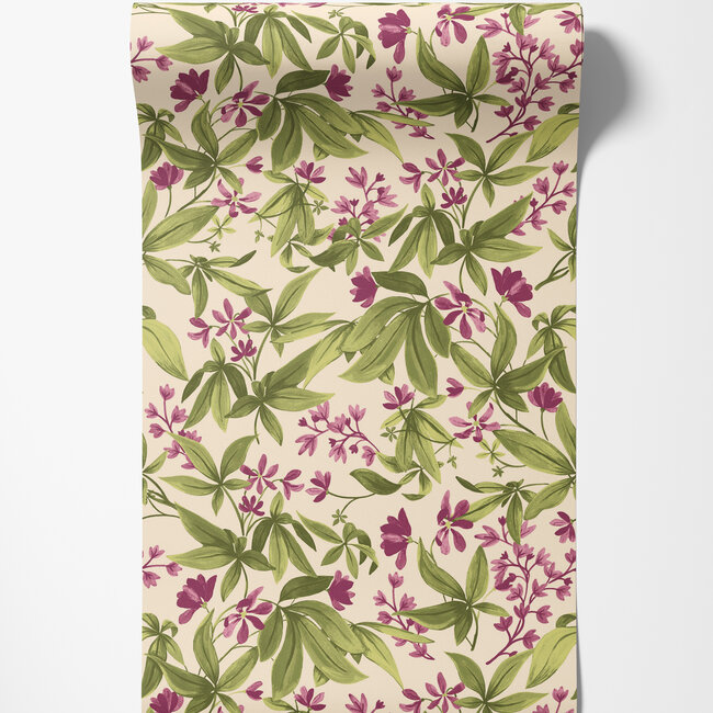 Dutch Wallcoverings Dutch Wallcoverings - Inia- Morgane groen/paars - Vliesbehang - 10m x 53cm - A80402