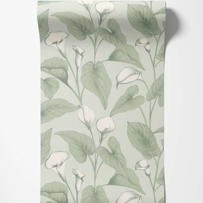 Dutch Wallcoverings Dutch Wallcoverings - Inia- Calla groen - Vliesbehang - 10m x 53cm - A83601