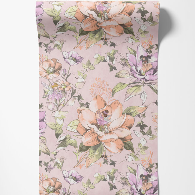 Dutch Wallcoverings Dutch Wallcoverings - Dream Catcher- Floral Fairies Pink - Papierbehang - 10m x 53cm - 13211