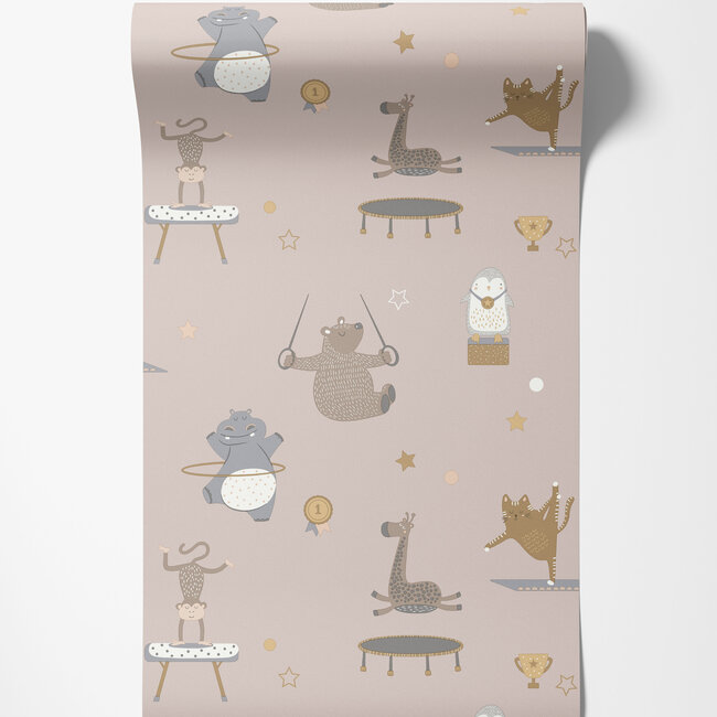 Dutch Wallcoverings Dutch Wallcoverings - Dream Catcher- Animal Gymn. Pink - Papierbehang - 10m x 53cm - 13241
