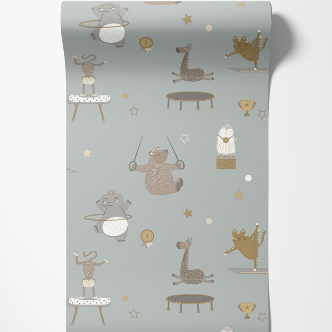 Dutch Wallcoverings Dutch Wallcoverings - Dream Catcher- Animal Gymn. Blue - Papierbehang - 10m x 53cm - 13242