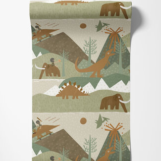 Dutch Wallcoverings Papierbehang - Dream Catcher- Prehistoric Grn/Orange - 13260