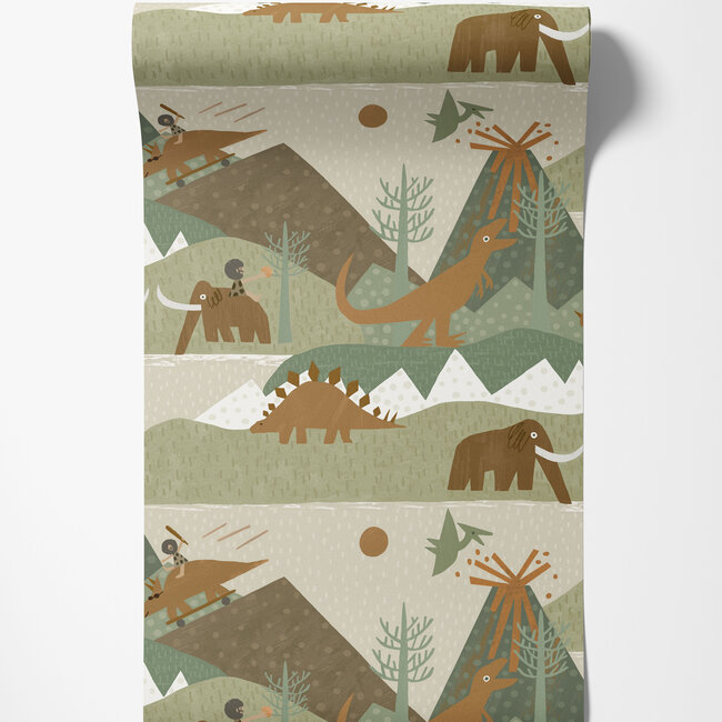 Dutch Wallcoverings Dutch Wallcoverings - Dream Catcher- Prehistoric Grn/Orange - Papierbehang - 10m x 53cm - 13260